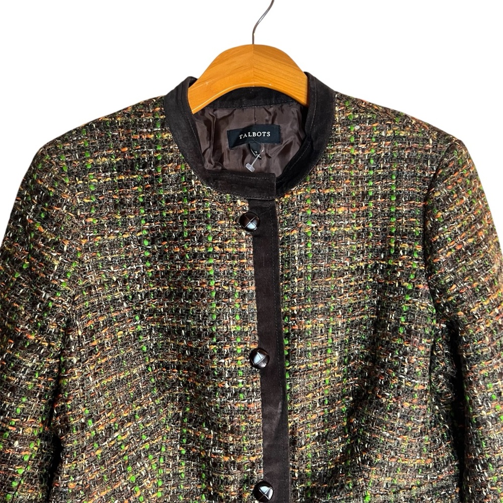 Talbots Tweed Blazer Velvet Trim Jacket Fully Lined Button Front Heritage Classy - Picture 3 of 8